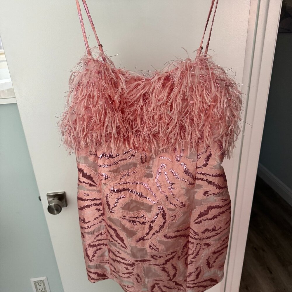 Anthropologie Strapless Feathered Metallic Mini Dress